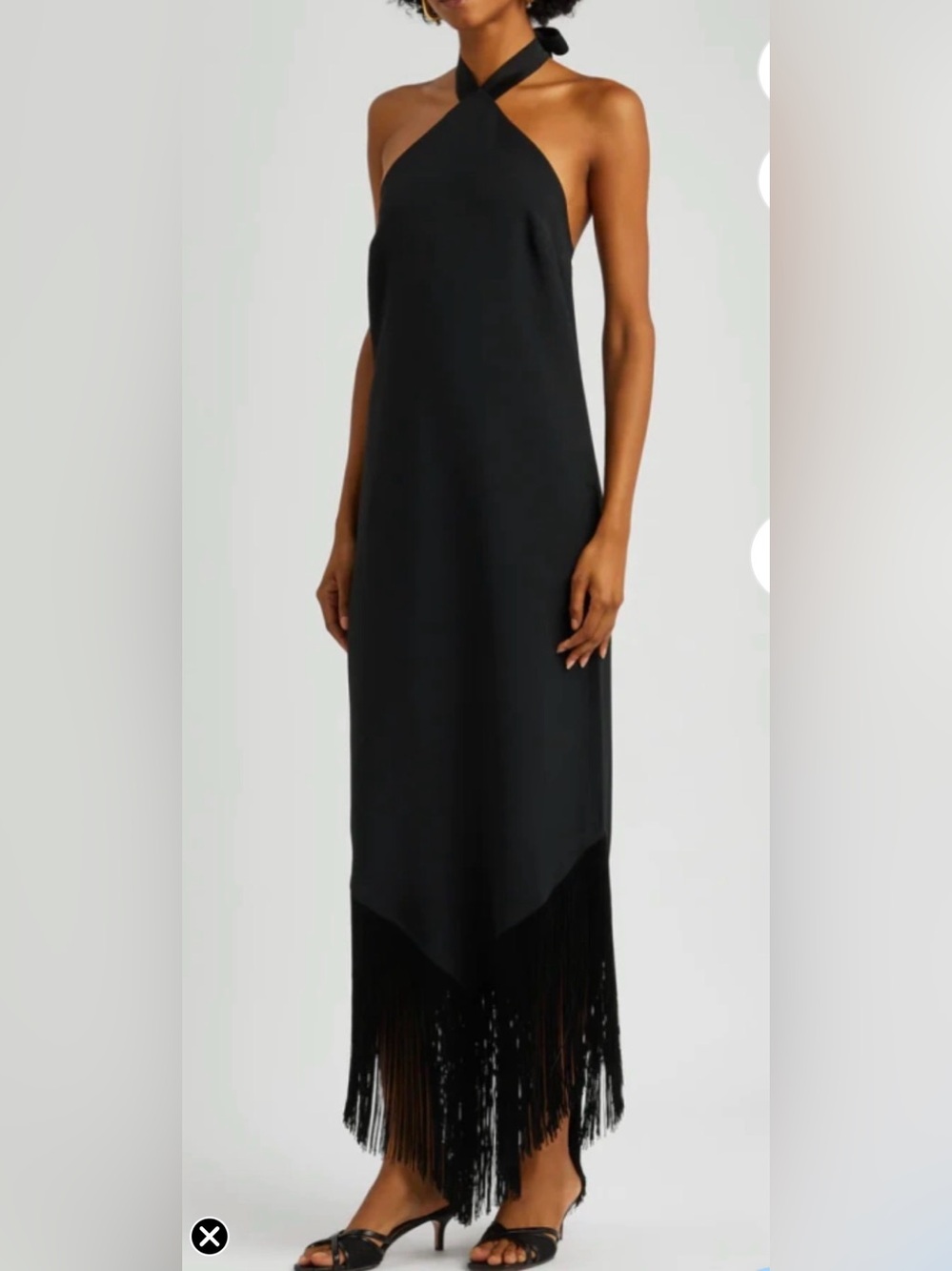 One-Shoulder Brown Fringe Halter Midi Dress